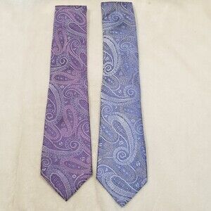 Kenneth Roberts Platinum Lot of 2 woven silk tie Purple Blue Paisley 60"x3.5"
